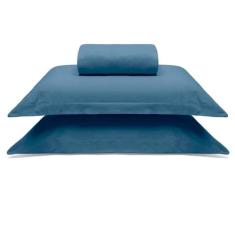 Jogo De Cama Buettner Queen Malha 100% Algodao Liso 3 Peças Image Azul