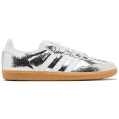 adidas Originals Tênis feminino Samba, Prata metálico/calçado branco/branco central, 35