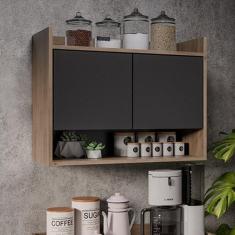 Armário de Cozinha Aéreo 70,5 cm 2P com Nicho Colin Freijó/Preto M12 -