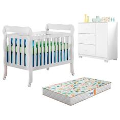 Berço Americano Lila e Cômoda Infantil Duda Branco Brilho com Colchão Gazin - Phoenix Baby