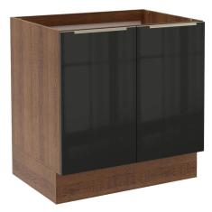 Balcão Madesa Lux 80 cm 2 Portas - Rustic/Preto