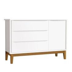 Cômoda Infantil New Classic Branco com Pés Madeira - Reller