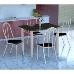 Conjunto De Mesa Genova Com 4 Cadeiras Alicante Branco E Preto Liso -