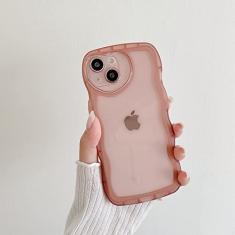 Capa de silicone macia ondulada transparente para iPhone 14 13 12 11 Pro Max X XR XS 8 7 Plus Love Heart Lens Protection Capa doce, rosa, para iPhone 8 7