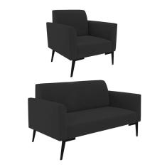 Sofá Namoradeira Com Poltrona Pés Villach Marisa Veludo D03 - D\`rossi Cor Preto