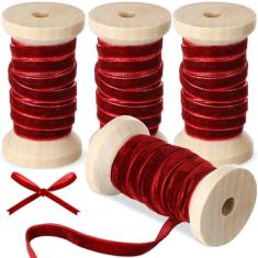 Chuangdi Fita de veludo de Natal de 1/10.2 cm x 15yd Fita de tecido de Natal Grinalda de Natal Decoração vintage com carretel de veludo Enfeites de Natal Fita de veludo para embrulhar laços de