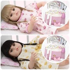 Bonecas Gêmeas Vestido de Coroa + 40 Acessórios Enxoval - Cegonha Rebo