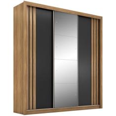 Guarda Roupa Casal Espelho 3 PT Correr 32220 Amendola Nude Preto Flex Demobile