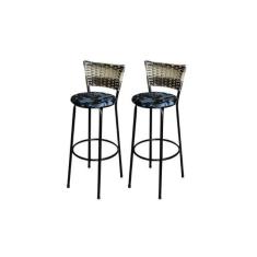 Jogo 2 Banqueta Alta Para Cozinha Ratan Cappuccino Premium Preta Estof