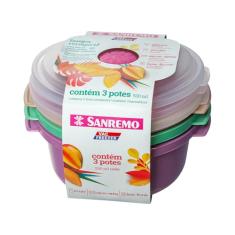 Sanremo - Conjunto com 3 Potes Plásticos Herméticos, Linha Vac Freezer