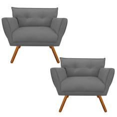 Kit 02 Poltronas Suede Pés Palito Castanho Grafite