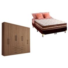 Cama Box Casal + Colchão Classic + Guarda Roupa Master 8.6 Atacama-Jatobá