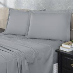 Jogo Lençol Elastico 300 Fios Queen 4 Peças Hotel Cinza