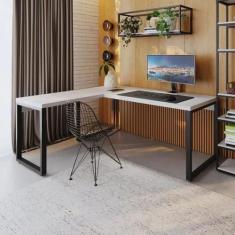Escrivaninha Mesa Escritório em L Yon Presidente 190x70x75 190cm Indus