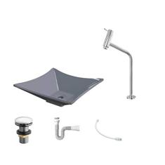 Kit Cuba L34 C/Torneira Link 1062 Metal + Válvula Click 1 1/2'' (4,0cm) + Sifão Pvc + Flexível Cinza