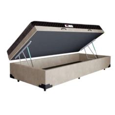 Cama Box Baú Solteiro Conforto Suede Bege + Colchão Solteiro Conforto Espuma D33 Com EPS 20x88x188