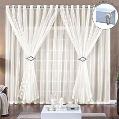 Cortina Paula 3,00M X 2,80M Palha Para Trilho Comum Tecido Voal Leve Clean