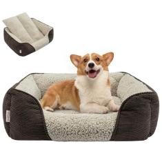 Miguel Cama lavável para cães e gatos com almofada removível para cães médios e pequenos, fácil de lavar, sofá-cama para animais de estimação com reforço lateral, fundo antiderrapante, marrom,