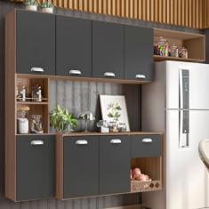 Armario Cozinha Suspensa 7 Portas e 1 Gaveta Mila Carvalho/grafite