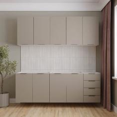 Cozinha Modulada 4 Peças sem Tampo sem Rodapé 2 Aéreos e 2 Balcões Ipanema Cabecasa Madeiramadeira Cinza Trama