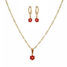 Conjunto Infantil Colar Brinco Flor Margarida Folheado Ouro - MIXFOLHE