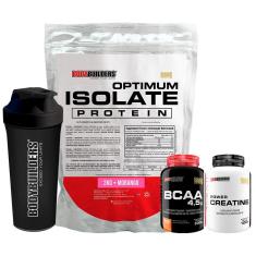 Kit Whey Protein Optimum Isolate 2kg + Bcaa 100g+Creatina 100g+Coqueteleira -Bodybuilders-Unissex