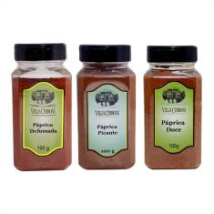 Kit com 3 Pápricas Premium - Defumada, Doce e Picante Pote Villa Cerroni