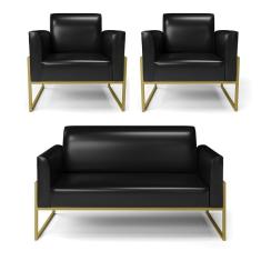 Sofá Namoradeira Com 2 Poltronas Base Industrial Alta Dourado Marisa Corano D03 - D\'rossi Cor Preto
