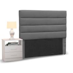 Cabeceira Cama Box Solteiro 90cm Greta Suede Cinza e 1 Mesa de Cabeceira Flex DM1 Branco - Mpozenato