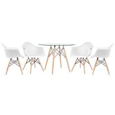 Loft7, Kit - Mesa de vidro Eames 100 cm + 4 cadeiras Eiffel Daw branco