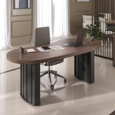 Mesa para Escritório com Curvas Orgânicas, Pés Ripados e Tampo Tamburato Diretor 2 Metros Artany Charuto/Preto