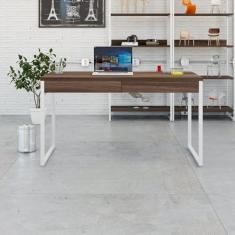 Mesa para Escritório 135cm 2 Gavetas Kuadra Nogal/Est.Branca
