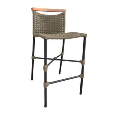 Banqueta Anne em Corda Náutica Base em Alumínio Preta com Detalhe em Madeira Rami