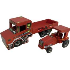 Carrinho Brinquedo Caminhão com Trator de Madeira Infantil - RJ, Verme