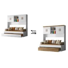 Quarto Modulado Ponte e Bicama Solteiro Ônix Flex Nature Branco Petern