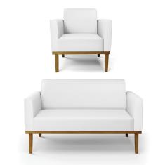 Sofá Namoradeira Com Poltrona Base De Madeira Fixa Castanho Marisa Corino Branco D03 - D?rossi