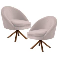 Kit 2 Poltronas Decorativas Giratórias Base Giromad Madeira Rafa C-309 Veludo Bege - Domi