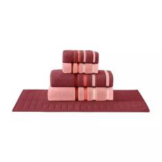 Jogo de Banho Teka Lumiere Bordô e Rosa 5 Pçs (2 Toalhas de Banho, 2 Toalhas de Rosto, 1 Piso)