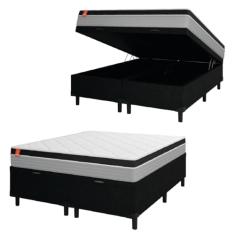 Cama Box Baú Casal Queen Colchão Molas Ensacadas Real 158x198x68cm Cinza/Preto - Suporta até 130Kg por Pessoa