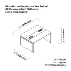 Mesa de Plataforma Dupla para 2 Pessoas Corporativa 130x120/2p Walnut/Preto