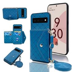 Capa carteira compatível com Google Pixel 6 com alça de ombro transversal e suporte de couro para cartão de crédito com compartimento para cordão acessórios para celular para Pixel6 Pixle Seis