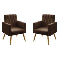 Kit 2 Poltronas Decorativas Nina Com Rodapé e Botões em Capitonê Para 