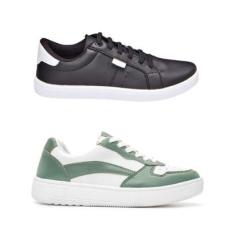 Kit 2 Pares Tênis Feminino Casual Básico Cadarço Modernos-Feminino