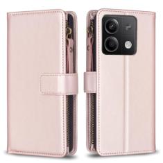 Capa com alça de pulso Xiaomi Redmi Note 13 5G, 9 compartimentos para cartão, 1 carteira de couro com zíper, função de suporte, fecho magnético, capa para celular compatível com Redmi Note 13 5G 17 cm