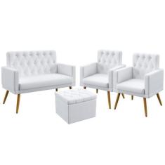 Kit Poltrona Namoradeira e 2 Poltronas Estofada Nina Rodapé e Puff Qua