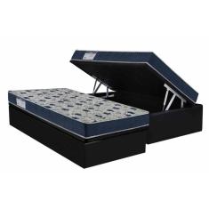 Cama Box Baú Solteiro: Colchão Ortopédico Ortobom D28 ISO 60 Super Firme + Base CRC Courano Black (88x188)