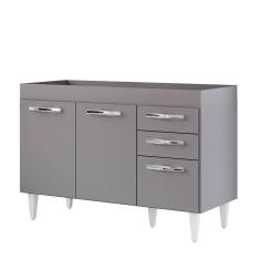 Balcão Gabinete Para Pia 120cm 3 Portas Sem Tampo Suécia Cinza - Lumil
