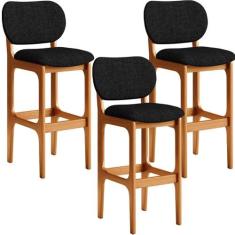 Kit 3 Banquetas Alta Bar Cozinha Sala Jantar Fixa Betta L02 Imbuia Lin