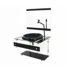 Gabinete Com Cuba Para Banheiro De Vidro 60Cm Inox - Preto - Cubas E G