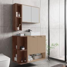 Gabinete Banheiro Ibiza 2 Portas Cuba E Armario Espelheira Fendi-Carvalho